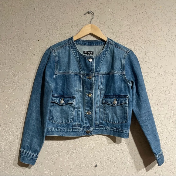 J. Crew | Pleated Collarless Lady Denim Jacket - Picture 2 of 4